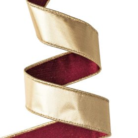 Panglică catifea bordo cu margine sârmă 38mm x 5m