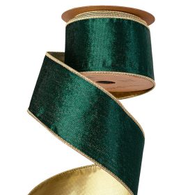 Panglică catifea verde cu margine sârmă 63mm x 5m