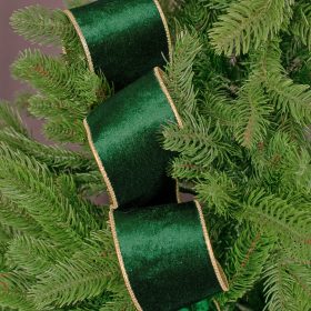 Panglică catifea verde cu margine sârmă 63mm x 5m