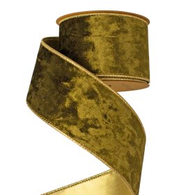 Panglică catifea verde mușchi cu margine sârmă 63mm x 5m