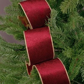 Panglică catifea bordo cu margine sârmă 63mm x 5m