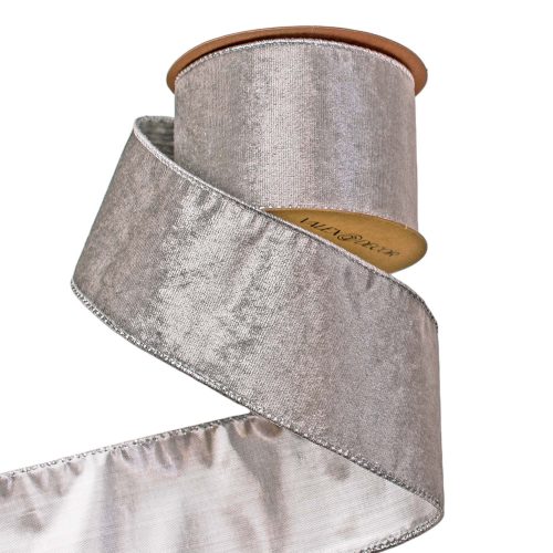 Panglică catifea argintie cu margine sârmă 63mm x 5m