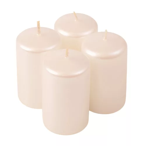 Set lumânări cilindru de Advent 7 x 4cm - Alb perlat metalic