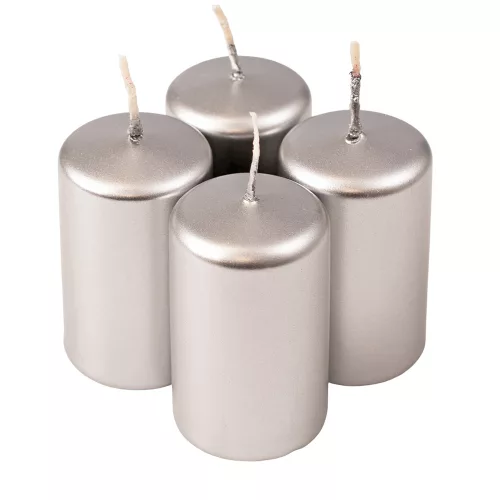Set lumânări cilindru de Advent 7 x 4cm - Argintiu metalic