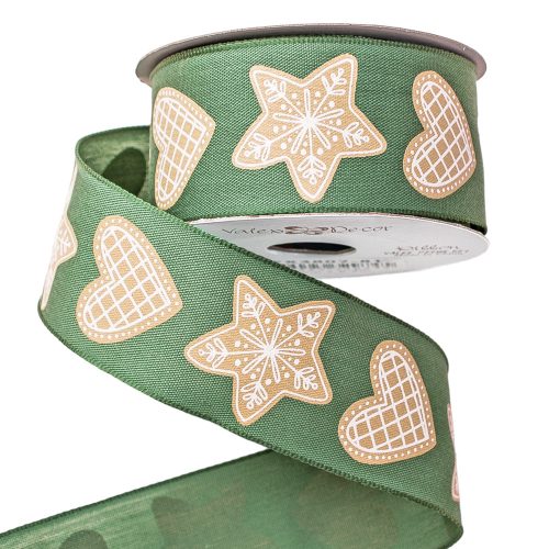 Panglică textilă cu model turtă dulce și margine metalică 38mm x 6.4m – Verde