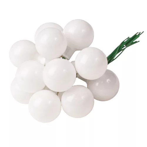 Pick glob de sticlă, lucios alb, 2cm, set de 12 bucăți