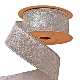   Panglică de Crăciun cu glitter și margine cu sârmă 40mm x 5m - Argintiu