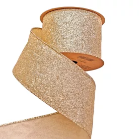   Panglică de Crăciun cu glitter și margine cu sârmă 63mm x 5m - Auriu