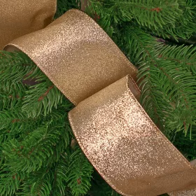   Panglică de Crăciun cu glitter și margine cu sârmă 63mm x 5m - Auriu