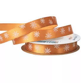   Panglică satinată de Crăciun cu fulgi de zăpadă 12mm x 20m - Bronz