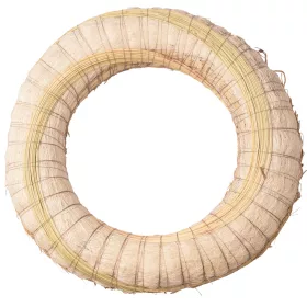   Bază de coroniță din fân îmbrăcată în sisal decorată cu sorg 20cm/5cm - Alb