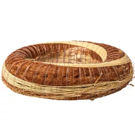   Bază de coroniță din fân îmbrăcată în sisal decorată cu sorg 25cm/6cm - Maro