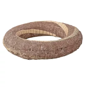   Bază de coroniță din fân îmbrăcată în sisal decorată cu sorg 25cm/6cm - Bej