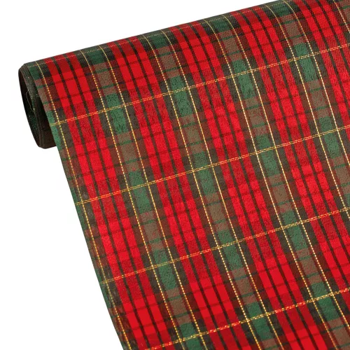 Material decorativ de Crăciun cu carouri scoțiene, șervet de masă 28cm x 2.7m