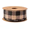 Panglică din pânză cu carouri și margine sârmă 40mm x 10m - Negru/Ecru