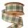 Panglică din pânză cu carouri și margine sârmă 40mm x 10m - Verde/Ecru