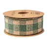 Panglică din pânză cu carouri și margine sârmă 40mm x 10m - Verde/Ecru