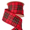 Panglică plușată de Crăciun cu carouri scoțiene și margine sârmă 63mm x 10m