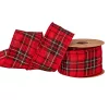 Panglică plușată de Crăciun cu carouri scoțiene și margine sârmă 63mm x 10m