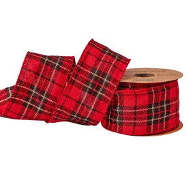   Panglică plușată de Crăciun cu carouri scoțiene și margine sârmă 63mm x 10m