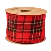 Panglică plușată de Crăciun cu carouri scoțiene și margine sârmă 63mm x 10m