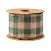 Panglică din pânză cu carouri și margine sârmă 63mm x 10m - Verde/Ecru