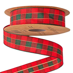 Panglică de Crăciun cu carouri scoțiene 25mm x 10m