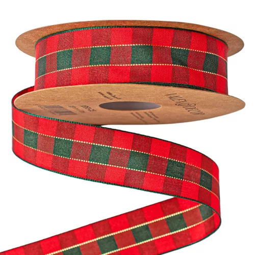 Panglică de Crăciun cu carouri scoțiene 25mm x 10m
