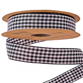 Panglică cu carouri 20mm x 10m - Alb/Negru