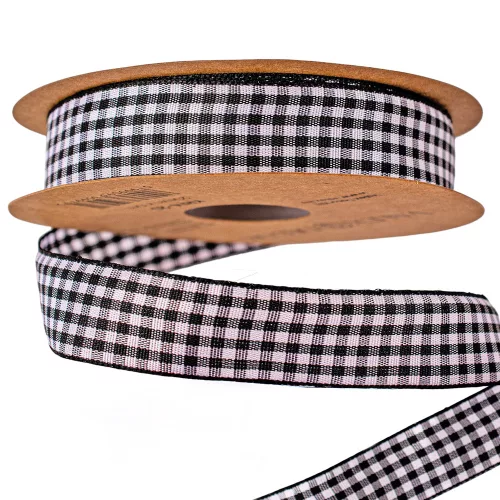 Panglică cu carouri 20mm x 10m - Alb/Negru