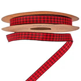 Panglică cu carouri 10mm x 10m - Roșu/Negru