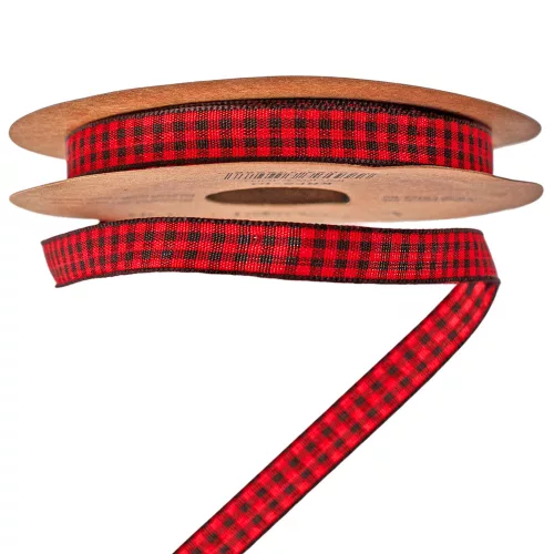 Panglică cu carouri 10mm x 10m - Roșu/Negru