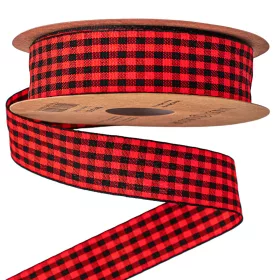 Panglică cu carouri 25mm x 10m - Roșu/Negru