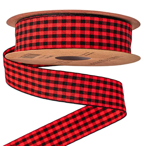 Panglică cu carouri 25mm x 10m - Roșu/Negru