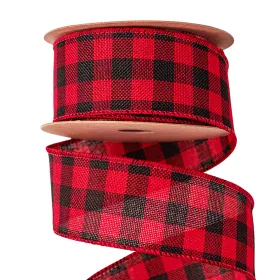   Panglică cu carouri cu margine sârmă 45mm x 10m - Roșu/Negru