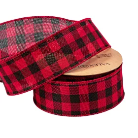   Panglică cu carouri cu margine sârmă 45mm x 10m - Roșu/Negru