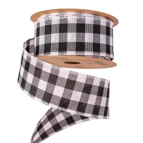   Panglică cu carouri cu margine sârmă 45mm x 10m - Alb/Negru