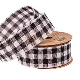   Panglică cu carouri cu margine sârmă 45mm x 10m - Alb/Negru