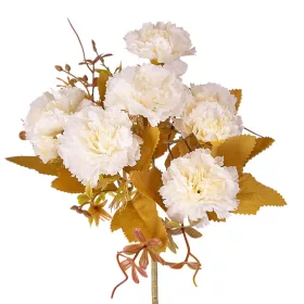   Buchet de flori artificiale Garoafe, 6 fire, 30cm înălțime - Alb