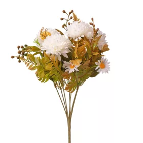   Buchet de flori artificiale Crizanteme, 7 fire, 34cm înălțime - Alb