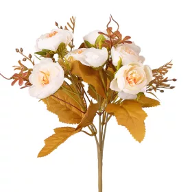   Buchet de flori artificiale Bujori, 5 fire, 28cm înălțime - Alb