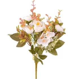   Buchet de flori artificiale Bujori, 5 fire, 29cm înălțime - Alb