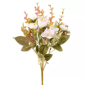   Buchet de flori artificiale Bujori, 5 fire, 29cm înălțime - Alb