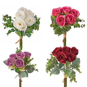   Buchet de flori artificiale Trandafiri cu eucalipt, 36cm înălțime - Mix 24 buc.