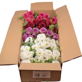   Buchet de flori artificiale Trandafiri cu eucalipt, 36cm înălțime - Mix 24 buc.