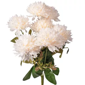   Buchet de flori artificiale Crizanteme, 7 fire, 42cm înălțime, floare: 9cm - Ecru