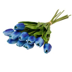   Buchet de lalele Real Touch, 10 tije, 33.5cm înălțime - Albastru