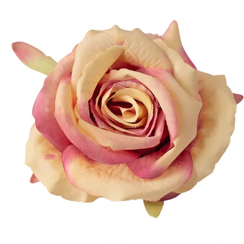 Cap de trandafir din mătase, 9cm - Crem / Roz