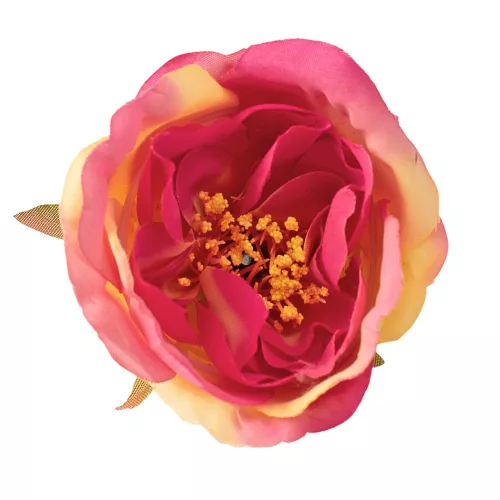 Cap de bujor din mătase, 7cm - Galben / Roz