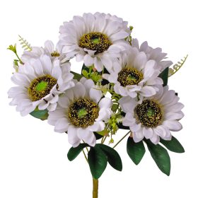  Buchet de flori din mătase Floarea-soarelui, 9 capete, 40cm înălțime, diametru cap de floare: 8cm - Alb